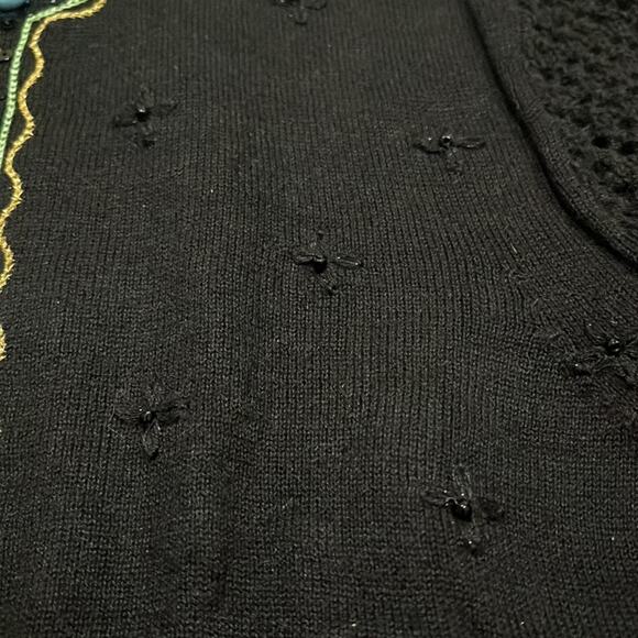Berek Vintage Knit Floral Beaded Bolero Cardigan Cropped Women’s Large Black - Picture 8 of 16